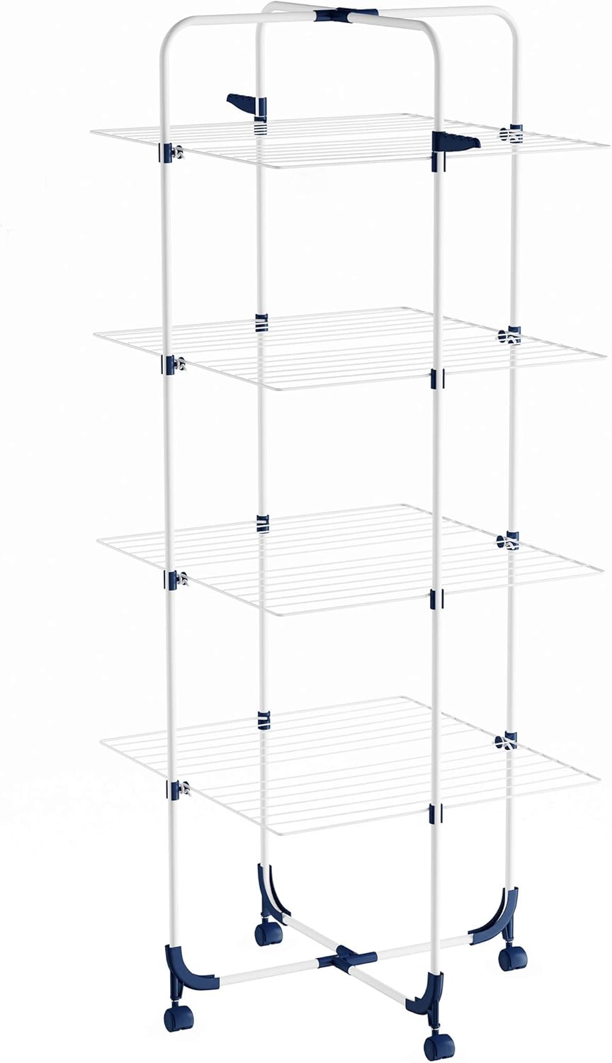 Lavish Home Clothes Drying Rack – 4-Tiered Laundry Station with Collapsible Shelves and Wheels for Folding, Sorting and Air Drying Garments