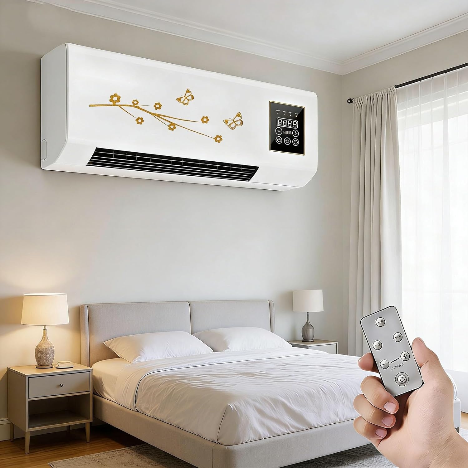 Portable Wall Air Conditioner Fan 2 In 1 Wall Mounted Heating System, Quiet Ac Fan Heater Combo Unit for Living Room Bedroom Office, Smart Air Conditioner with Remote Control(Yellow)