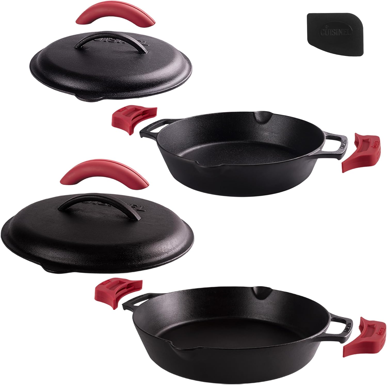 Cuisinel Cast Iron Skillet + Cast Iron Lid Set - 10+12