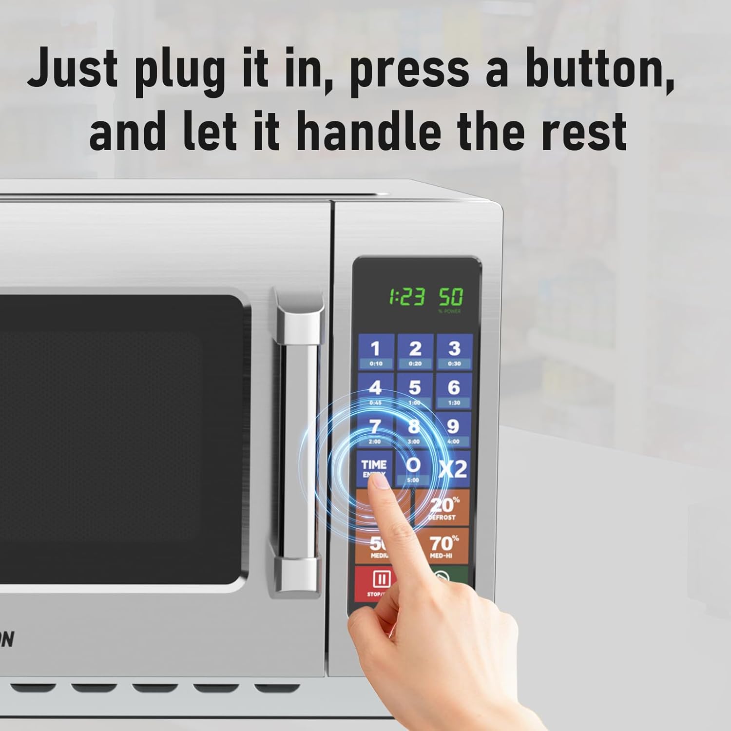 CROSSON Commercial Countertop 34L Microwave Oven W/ 10 Programmable Memory Menu,5 Power Level,3 Stage Cooking and Touch Screen Control-1000W,1.2 Cu.Ft