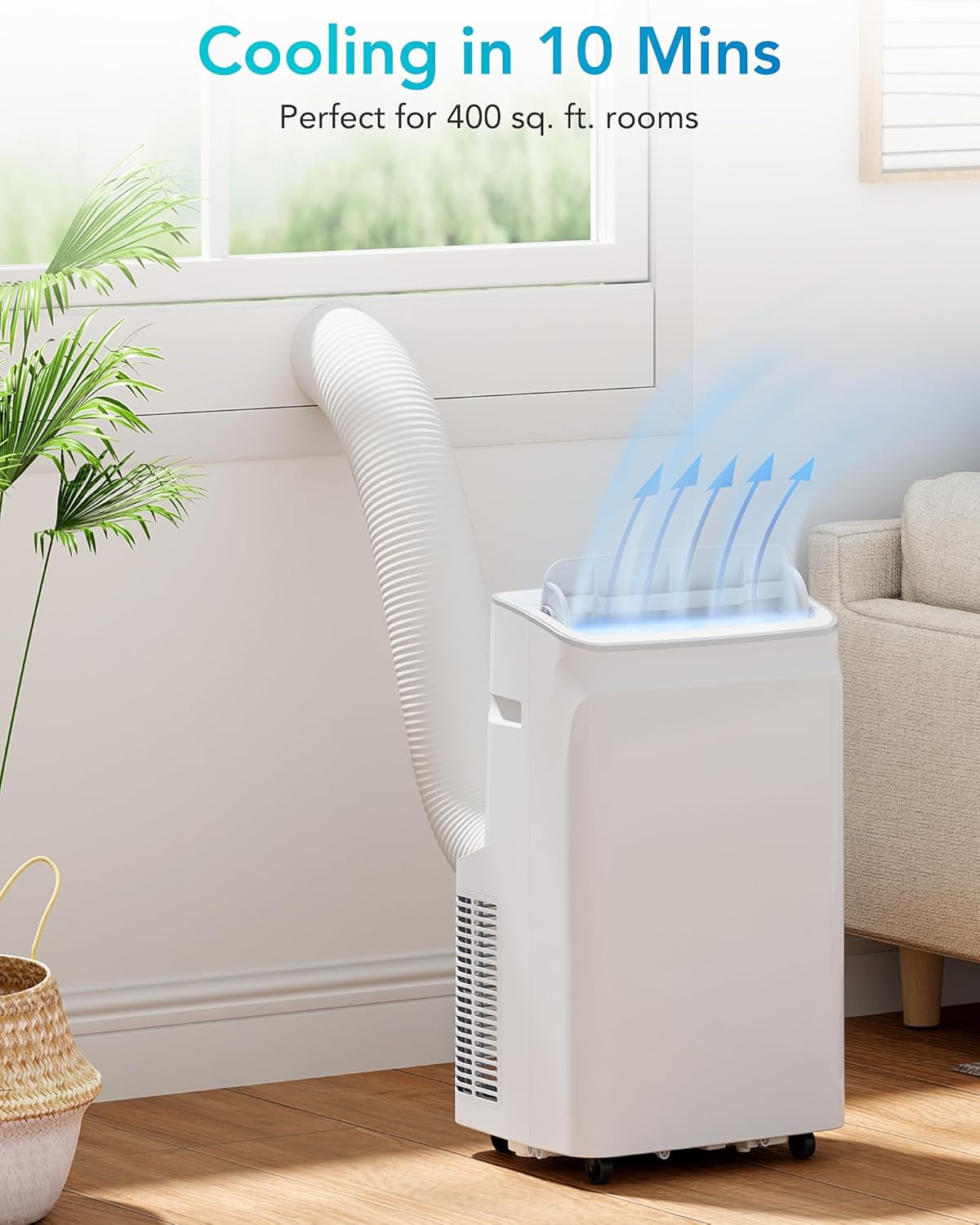 12,000 BTU Portable Air Conditioners, Portable AC With Remote for Room to 400 sq. ft, 4 in 1 Air Conditioner With Fan/Dehumidification/Sleep Mode/Timer and Installation Kit, White