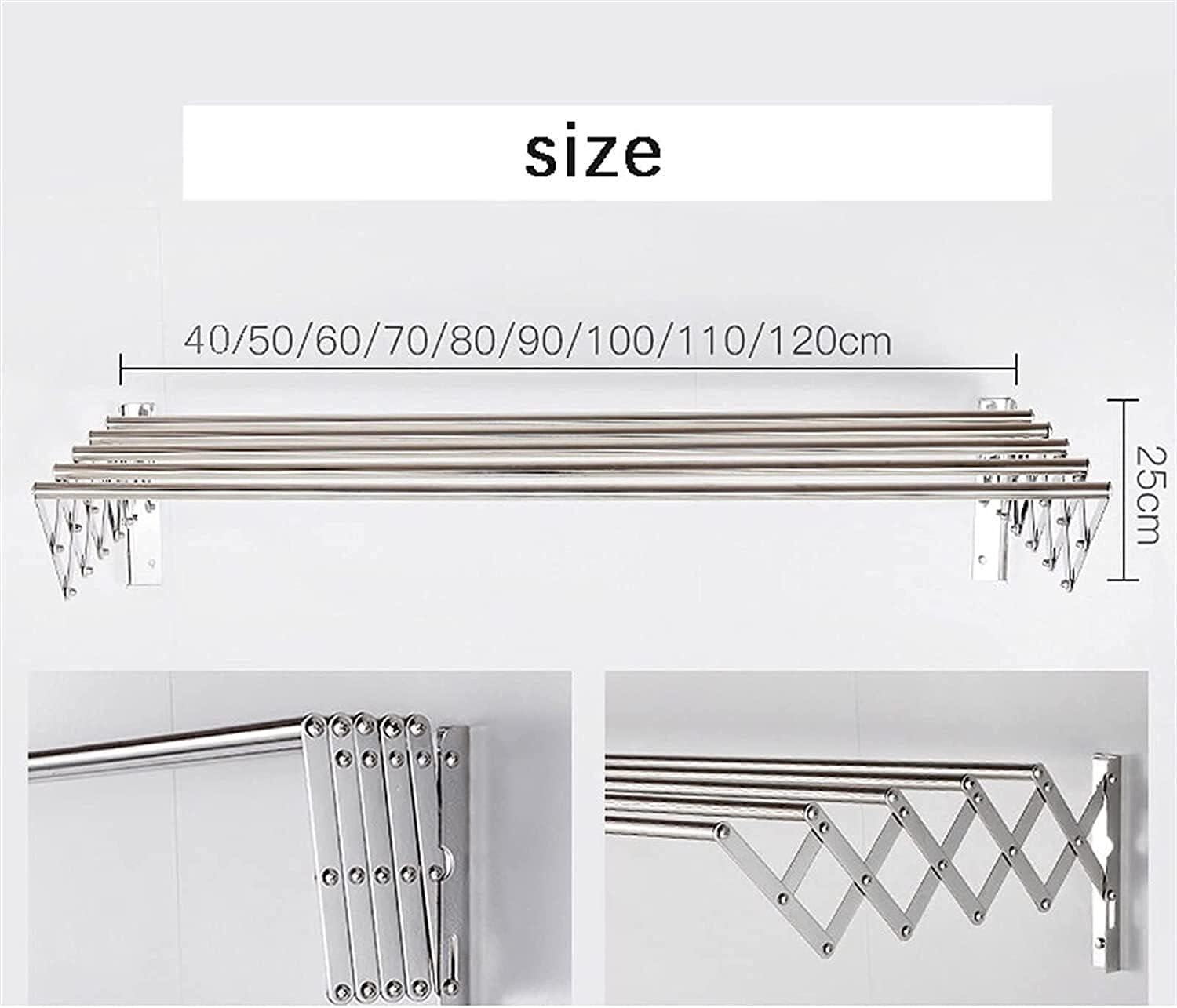 Wall Mounted Clothes Airer Dry Cleaning Hanger Wall Mounted Clothes Drying Rack,Stainless Steel Accordion Retractable Drying Rack for Laundry Room/Bathroom Tower,Easy to (60cm/23.6in)