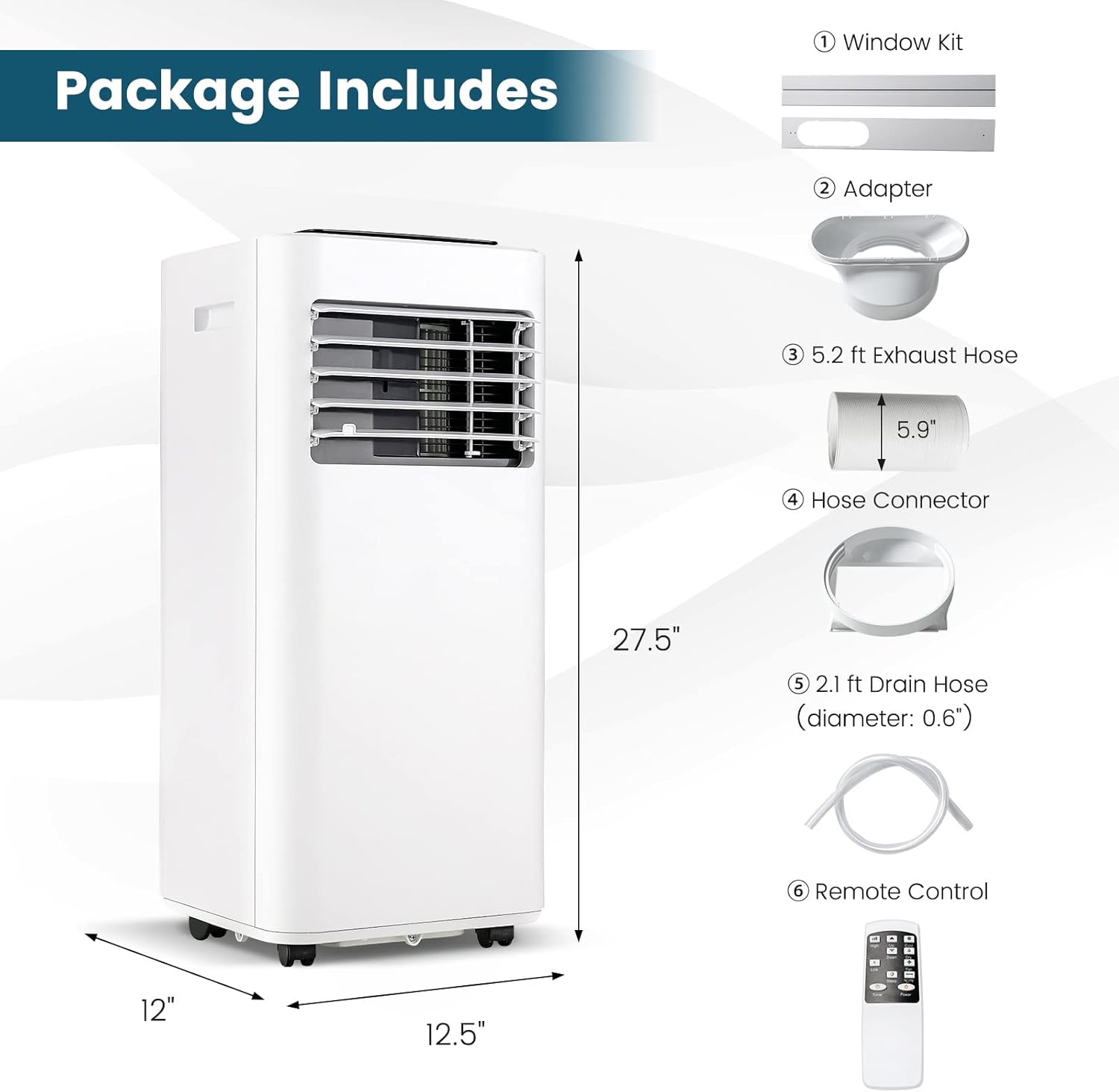 PETSITE 8000 BTU Portable Air Conditioner, 3-in-1 Room AC Unit with Remote Control, Dehumidifier, 24H Timer, Window Kit, Personal Stand up AC for Home, Apartment, Cools up to 250 Sq.Ft