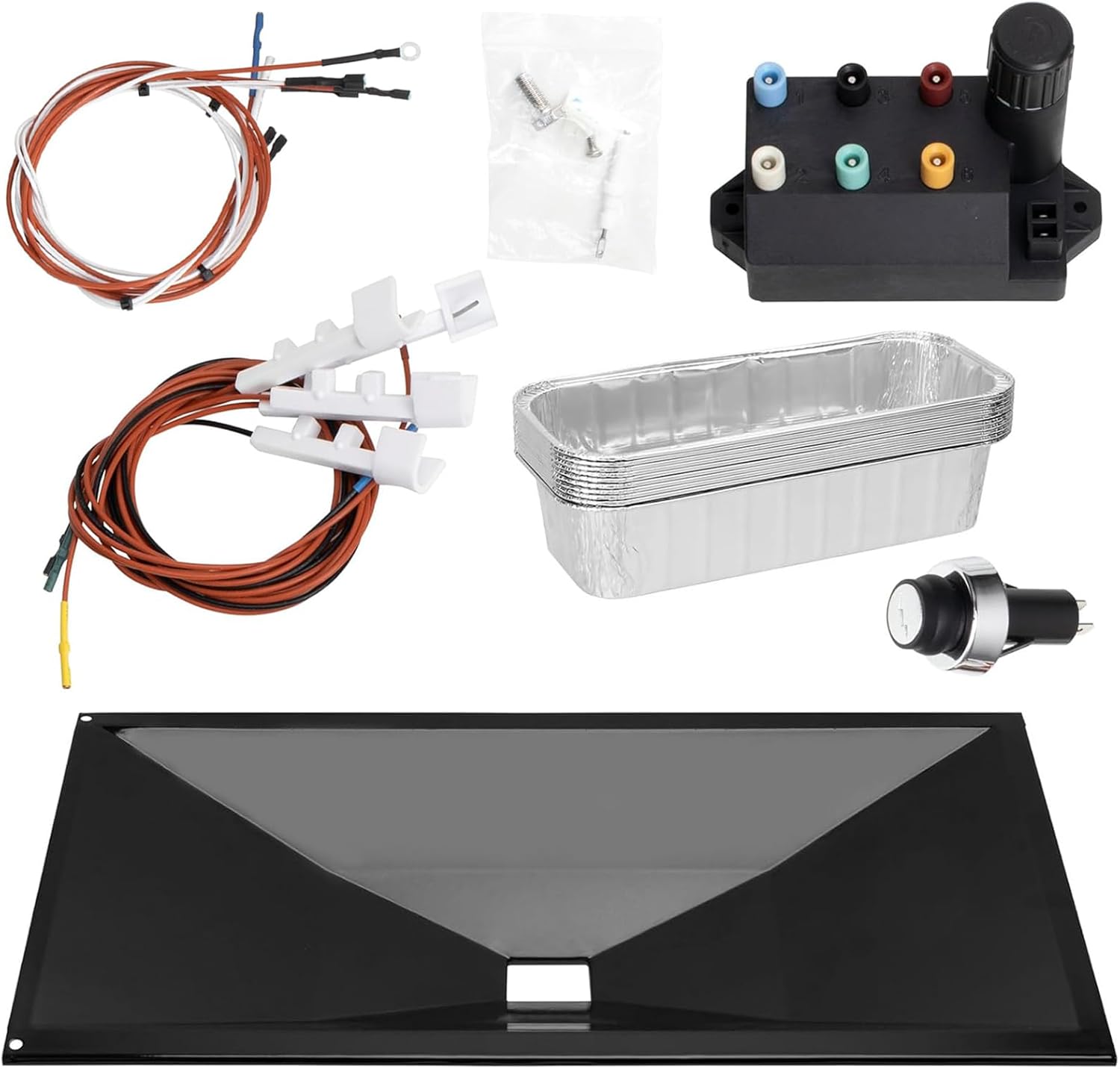 DELSbbq 67533 Grill Igniter Kit & 66037 Grease Tray with 10-Pcs 6498 Drip Pan for Weber Genesis II 400 Series Gas Grills, Replacement Part for Weber Genesis II E-435 S-435 Series Model