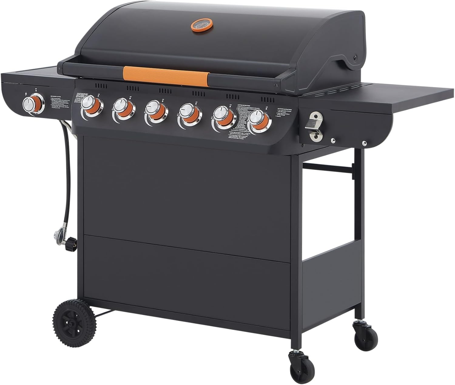 6 Burner BBQ Propane Gas Grill with Side Burner – 72000 BTU Stainless Steel Grill with Cast Iron Grates, Side Tables & Warming Rack for Outdoor Cooking on Patio, Backyard or Garden