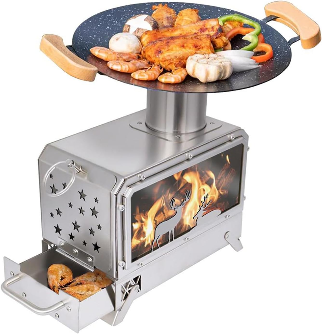 Portable Outdoor Camping Stove Stainless Steel Stove for Outdoor Cooking Heating & Fishing BBQ Backpacking Stove(Medium)