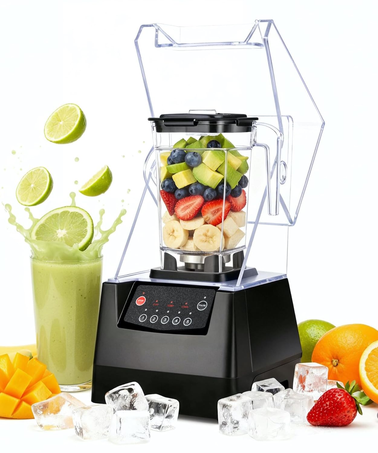 SYBO HSS-210E Commercial Professional Blender With Quiet Shield, Heavy-Duty 1400W High-Speed, 48oz BPA-Free Jar, Easy Cleaning & Dishwasher-Safe, for Juice, Ice Shakes, Smoothies, Metallic