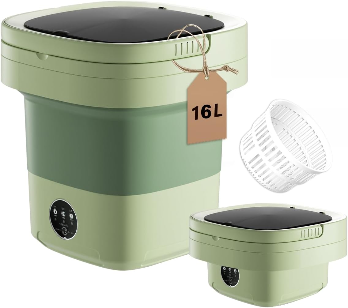 Foldable Mini Washer and Dryer Combo for Apartment,Hotel,Camp,RV,Travel(Green)