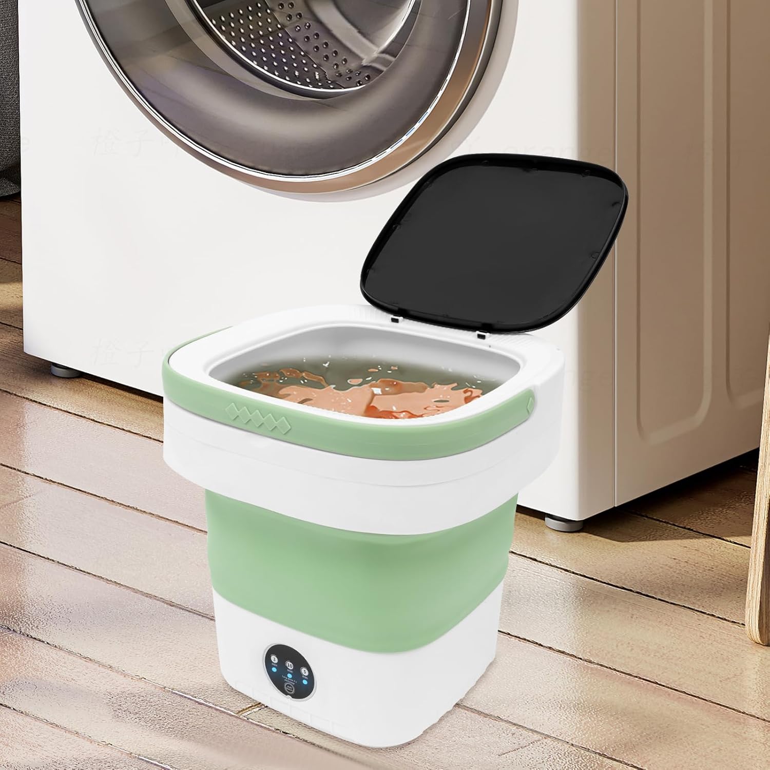 Portable Washing Machine, 12L Large Capacity Laundry Washer Cleaning for Underwear, Baby Clothes and Small Clothes, Mini Washer Foldable Washing Machine for Apartments Dorm Camping (Green)