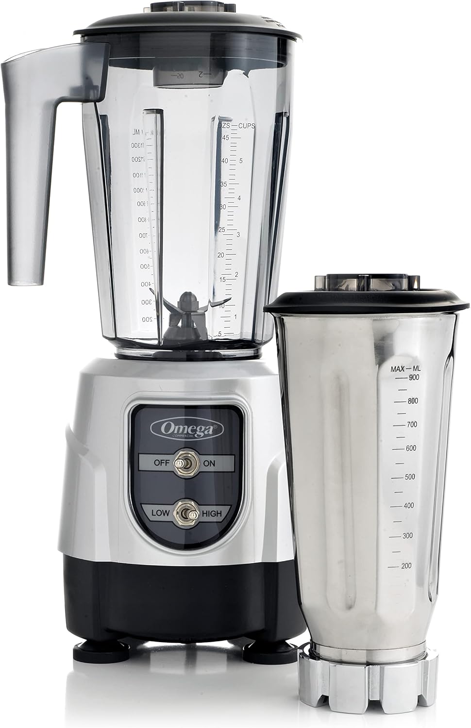 Omega BL390S Blender 1-HP Motor with Tritan Copolyester and Stainless Steel Container Combo Pack, 48-Ounce, Silver