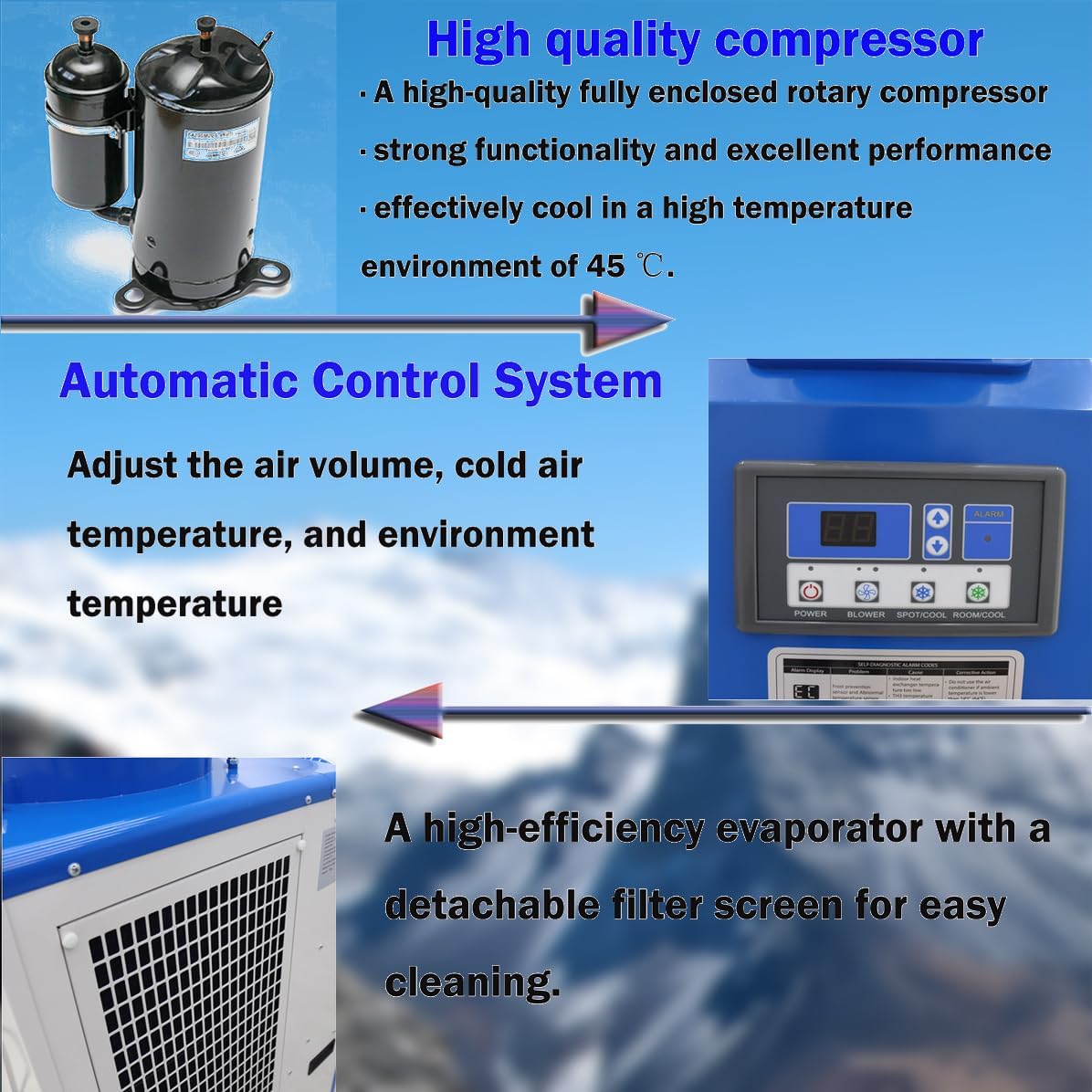 110V 1400W Industrial Air Conditioner 480m³/h Commercial Portable Industrial Spot Cooler Mobile Air Conditioner Single Column 11900BTU