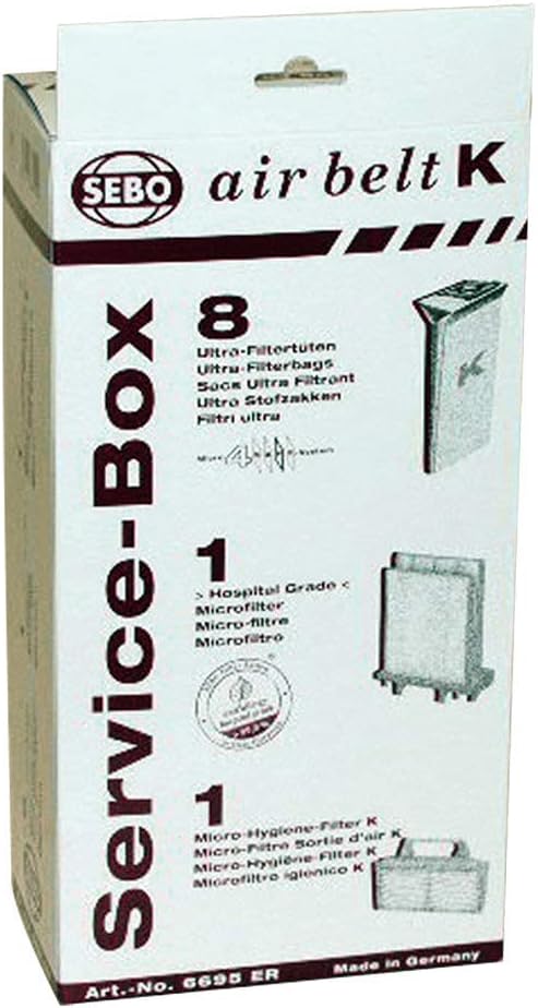 Sebo Airbelt K2 Kombi & K3 Canister Vacuum Cleaner Service Box 8 Pk Genuine Part # 6695ER, 6695AM