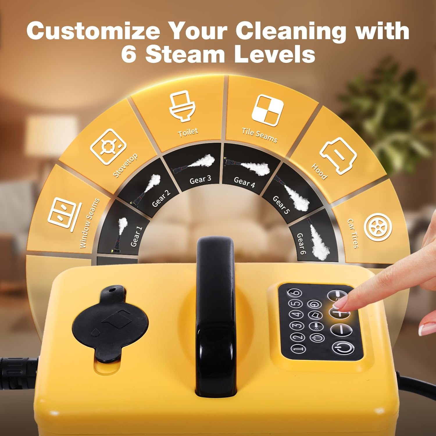 Handheld Steam Cleaner for Home, 6-Level Adjustable, 15s Heat-Up, One Touch Flush Mode, 3.5 Bar High Pressure, Auto Shut-Off, 1500W Portable Steamer for Carpets Floor Car Furniture Couch Tile