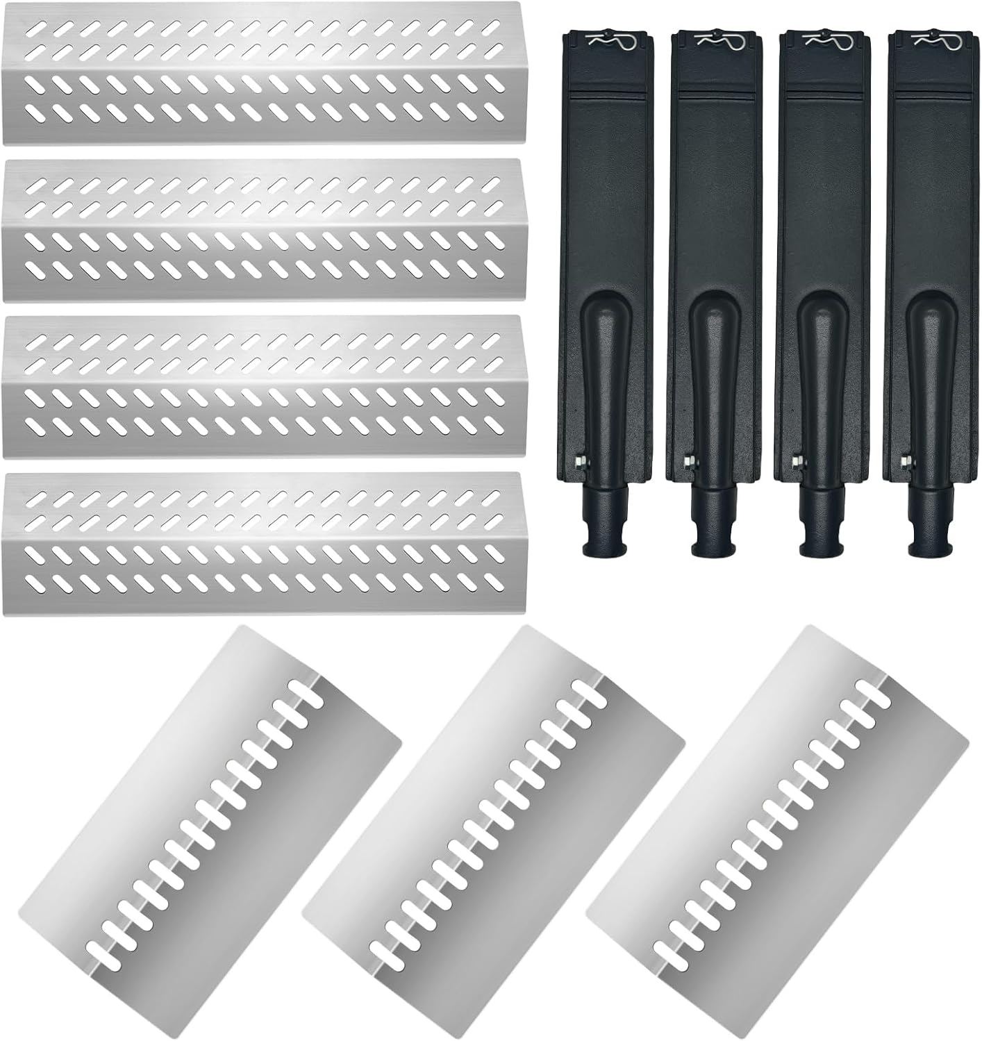 4 Packs 16631 and 3 Packs 16520 Heat Plate with 4 Packs Cast Iron Gas Grill Burner Tube Replacement for Bull Grill Parts,for Bull 4 Burner Grill 26038 26039 47629 69008 16561 Bull Angus