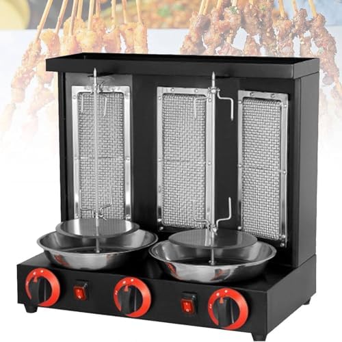 Electric Vertical Kebab Grill - Commercial Meat Rotisserie with Automatic Rotating Skewers, Indoor Countertop Gas Machine, Silver Double Knob for Perfectly Grilled Kebabs