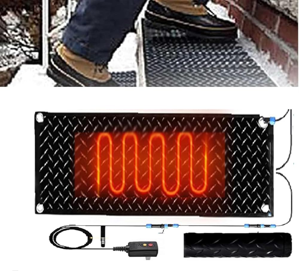 Heated Snow Melting Outdoor Mats 1/2/3/4/5 pcs PVC Heated Snow and Ice Melting Mat, Snow and Ice Melting Mat w/Power Cord, Non-Slip Heated Entrances(1 Pcs,10x48in/(25.4x120cm))