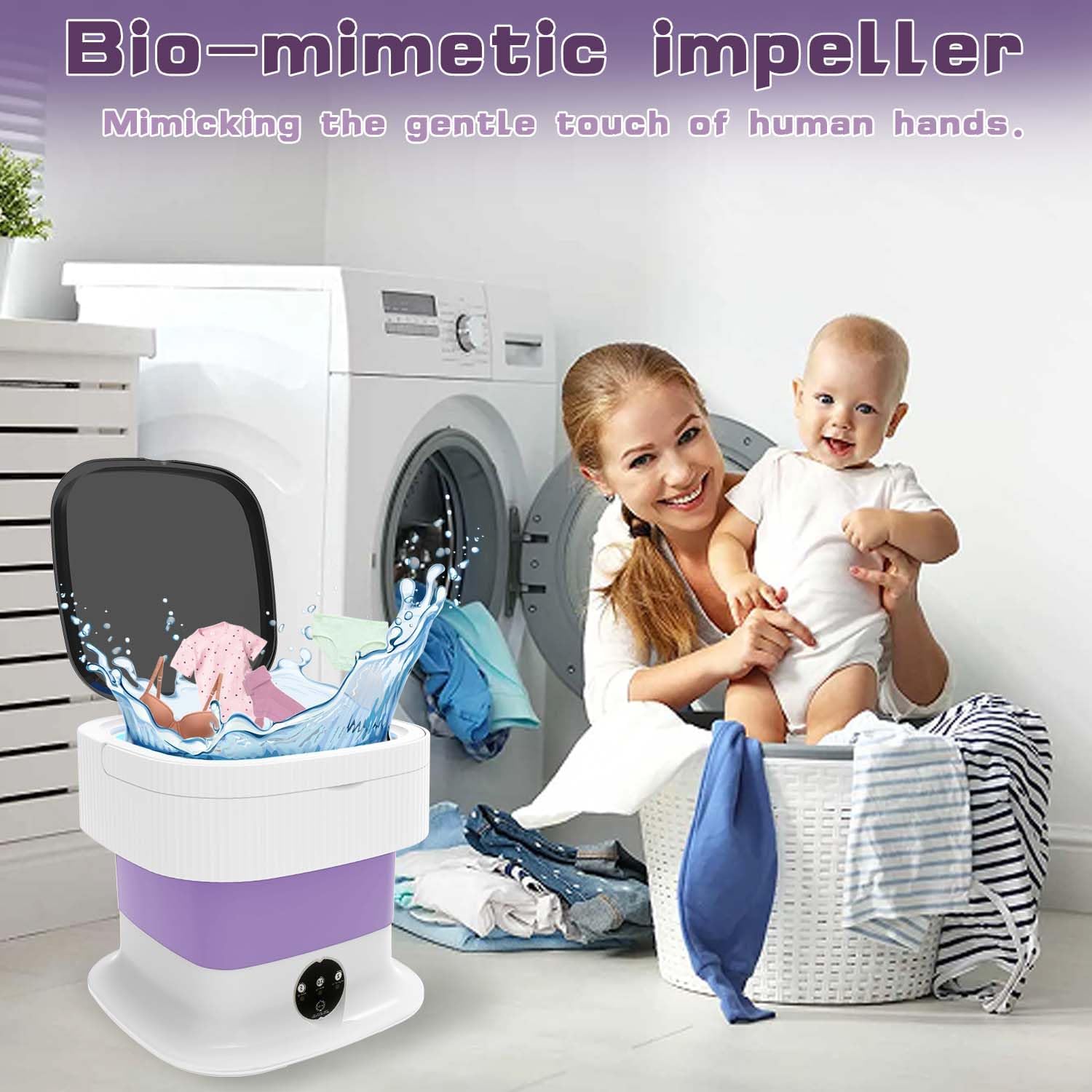 Portable Washing Machine, 16L Mini Washer and Dryer, 60W Foldable Lavadora Portatil with Spin,Small Compact Clothes Laundry for Underwear, Baby Clothes, Socks (Purple)