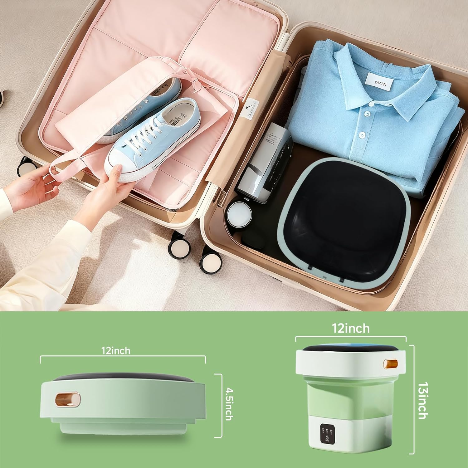 Portable Washing Machine,17L Mini Washer,Upgraded Large Capacity Foldable Washer.Deep Cleaning Baby Clothes,Pet clothing,Small Clothes,Underwear,socks.Suitable for Apartments,Dormitories,Hotels(White)
