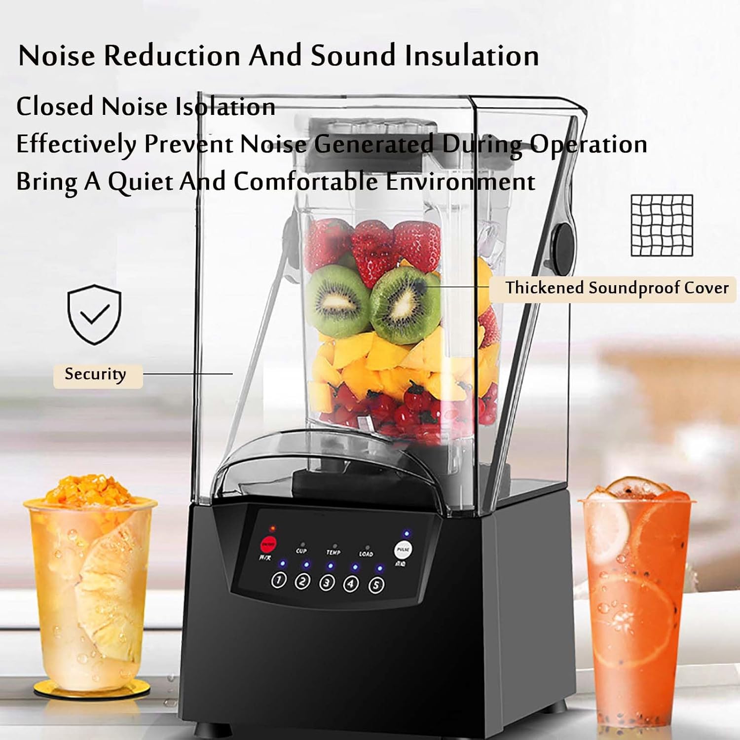 Smoothie Blender Maker, Commercial Blender with Soundproof Shield,17000rpm Blade Ice Crusher, With Smart Control Panel, for Crushing ice,smoothie,puree,Restaurant Bar Coffee Shop