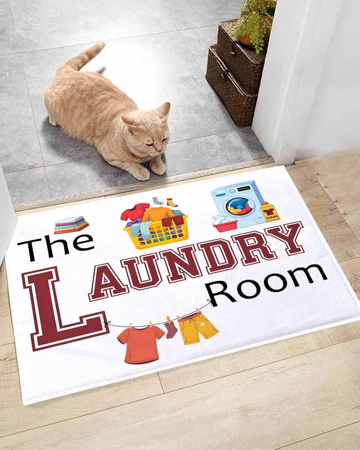 Indoor Doormat The Laundry Room Text on White,Shaggy Floor Mat with Non-Skid Backing Washing Machine Clothes,Machine Washable Plush Area Rug Carpets for Kitchen Nursery Bedroom
