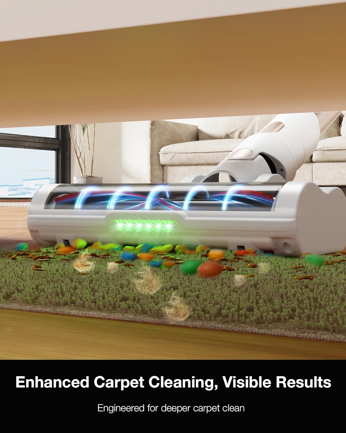 Maircle Cordless Stick Vacuum Cleaner for Home, Lightweight Rechargeable Vacuum with 55min Runtime, Powerful Suction, Green LED Headlight, 9-in-1 Pet Hair Carpet & Hardwood Floor Cleaner
