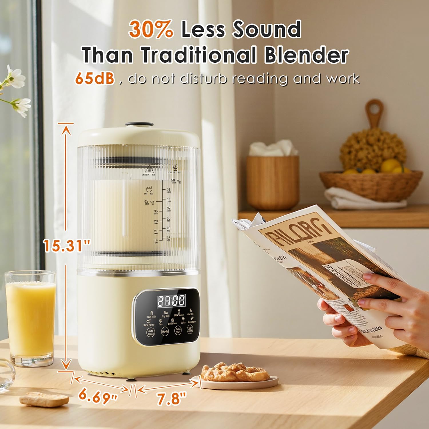 58oz Nut Milk Maker Machine, 10 in 1 Automatic Nut Milk Maker with 20 Blades, LED Display, Soy Milk Maker with 24H Delay Start&12H Keep Warm, Almond Milk Maker for Homemade Oat, Milk Shake, Cream