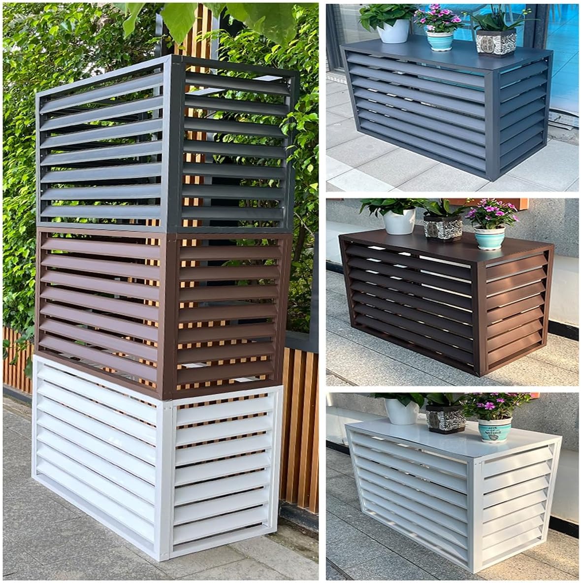 Air Conditioning Window Cover Air Conditioner Fence Screen Outdoor Privacy Ac Covers Fireproof for Outside Units Hide Air Con(Coffee,110 * 80 * 60cm 43 * 31 * 24in)