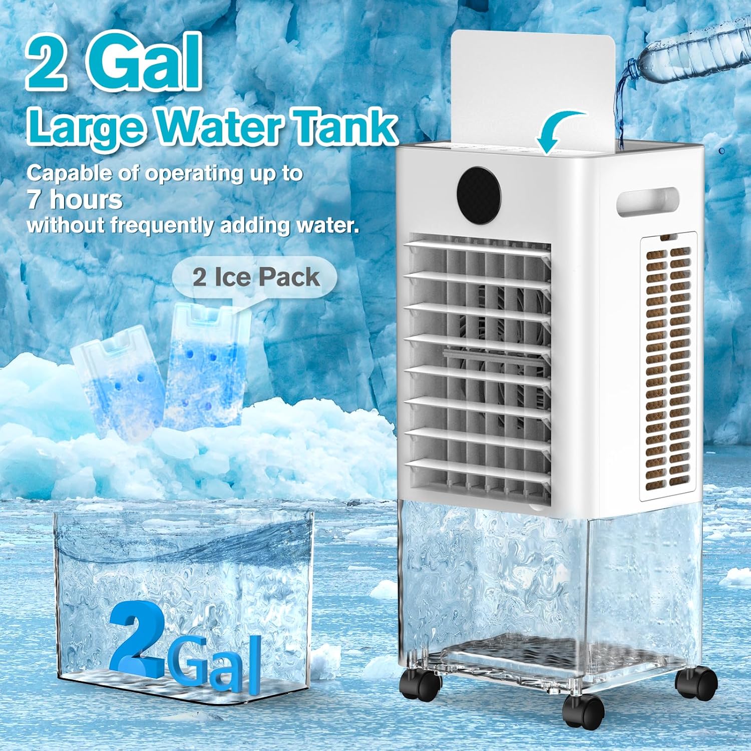 Windowless Portable Air Conditioner, 12H Timer & 2-Gal Tank, 3-IN-1 Portable AC Unit with Remote, 75°Oscillation, 3 Modes & 3 Speeds, Ultra-Quiet 24