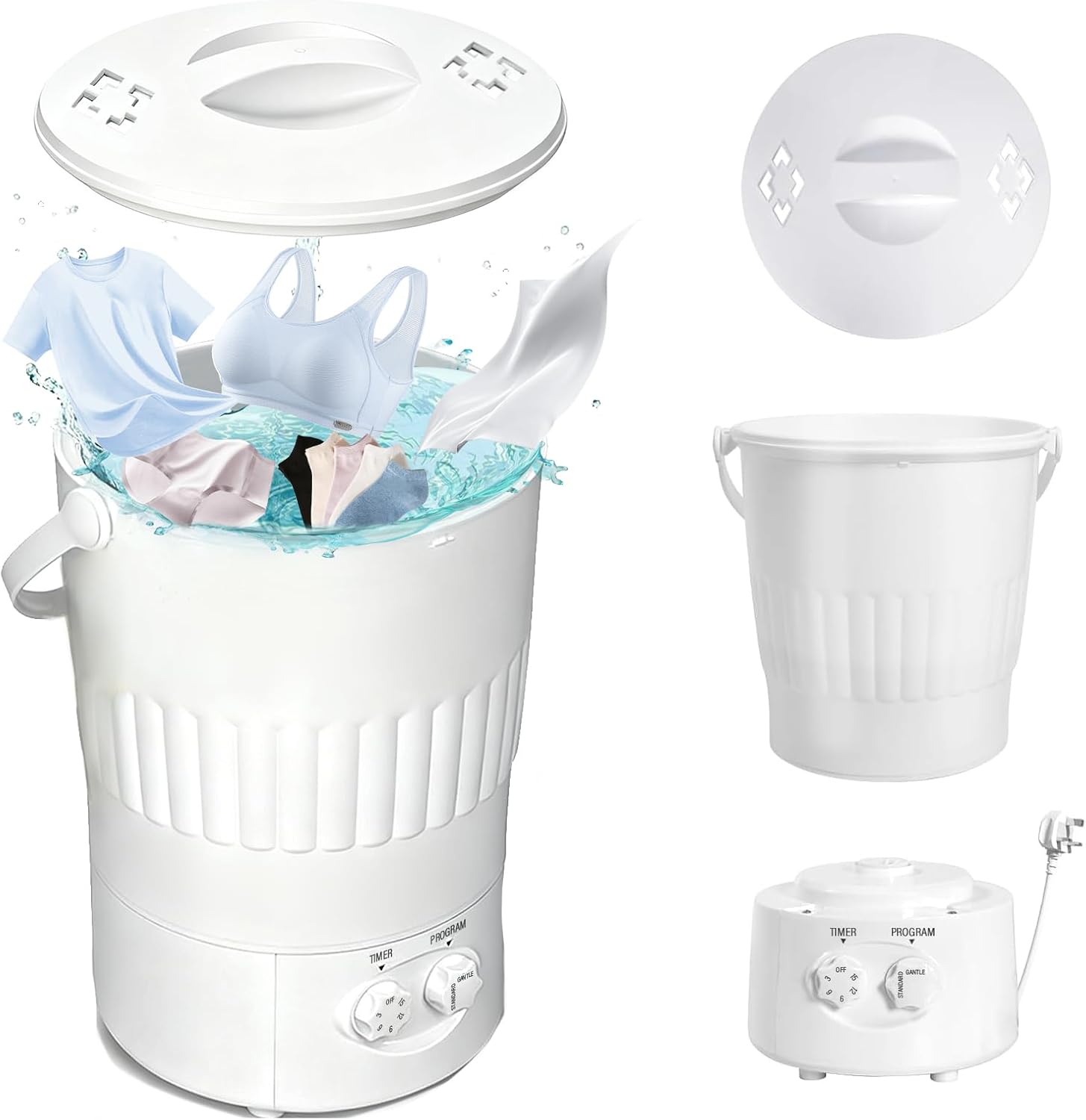 Portable Washing Machine, 10L Capacity Mini Portable Washer Machine with 2 Cleaning Modes & Timer Control, Compact Washing Machine, Portable Washer for Apartments, Dorms, RVs, Home (White)