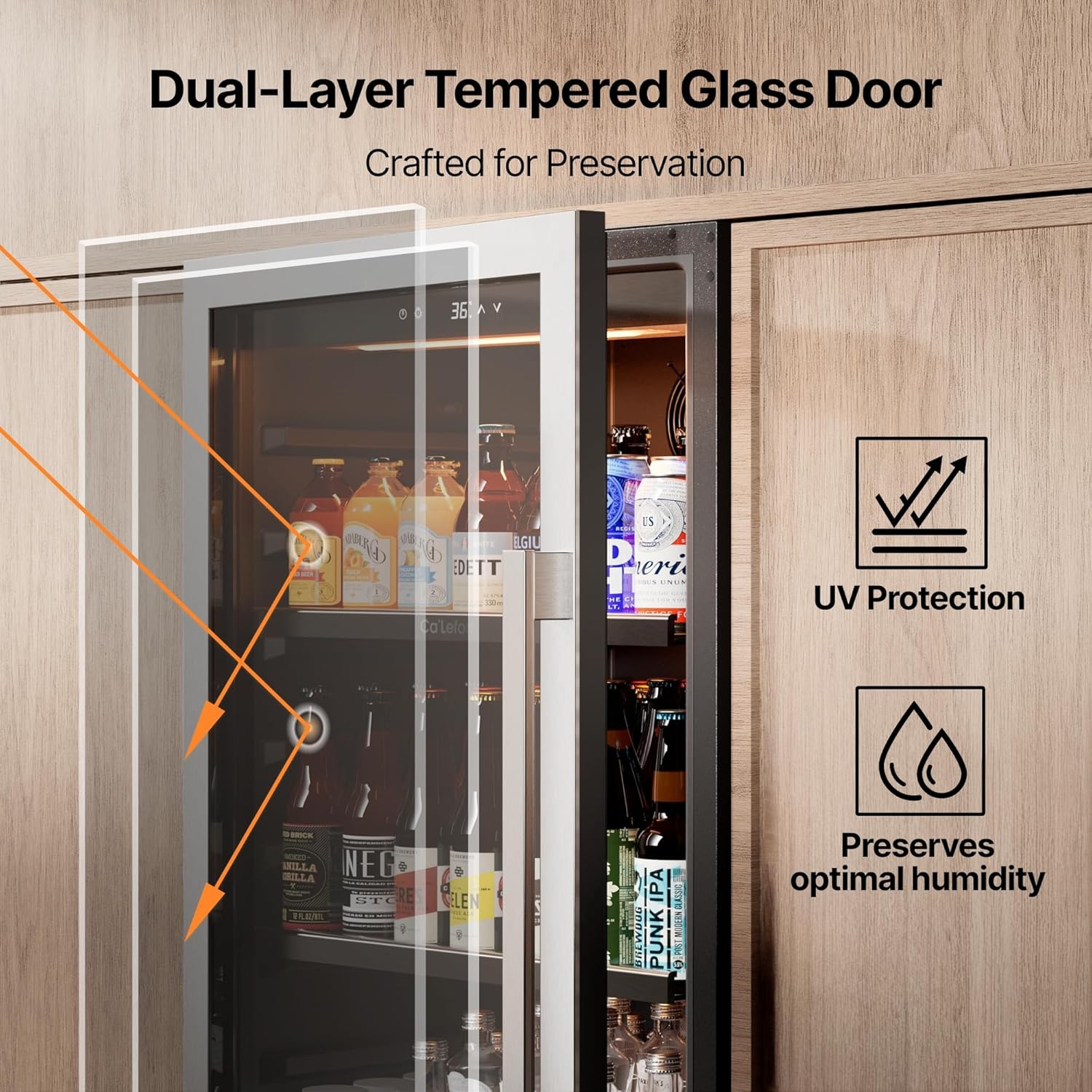 Ca'Lefort 48 Inch Wine and Beverage Fridge, 238 Can and 90 Bottle Wine Cooler Refrigerator, 34-65°F Fridge with Glass Door, 3 LED Built-in/Freestanding for Bar/Kitchen/Resterant (2 Pack Cooler)