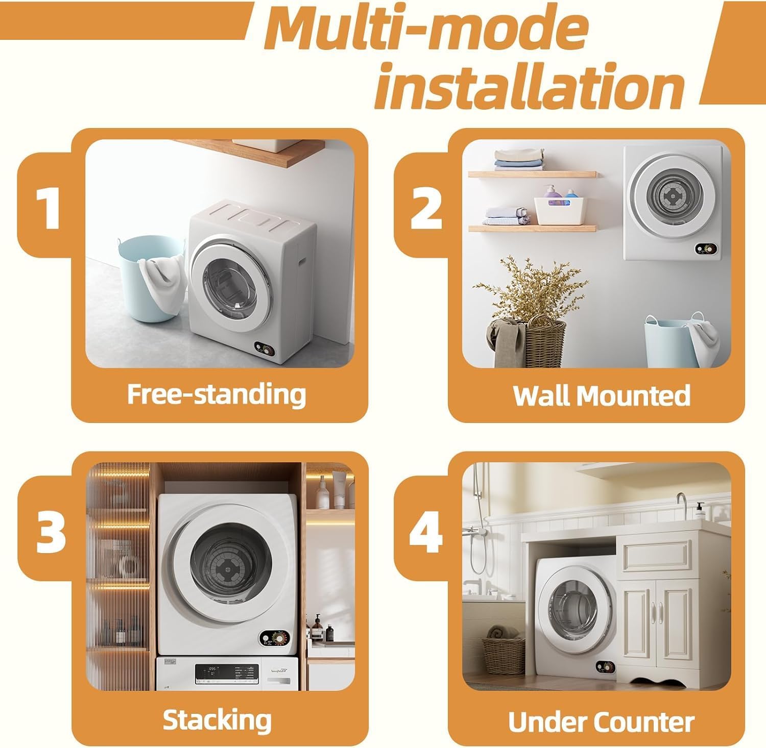 Compact Laundry 120V Clothes Stainless Steel Inner Tub, Electric Machine for Small Space, Apartments, hostels, RVs Portable Dryer, 1.5 Cubic Feet, Gray