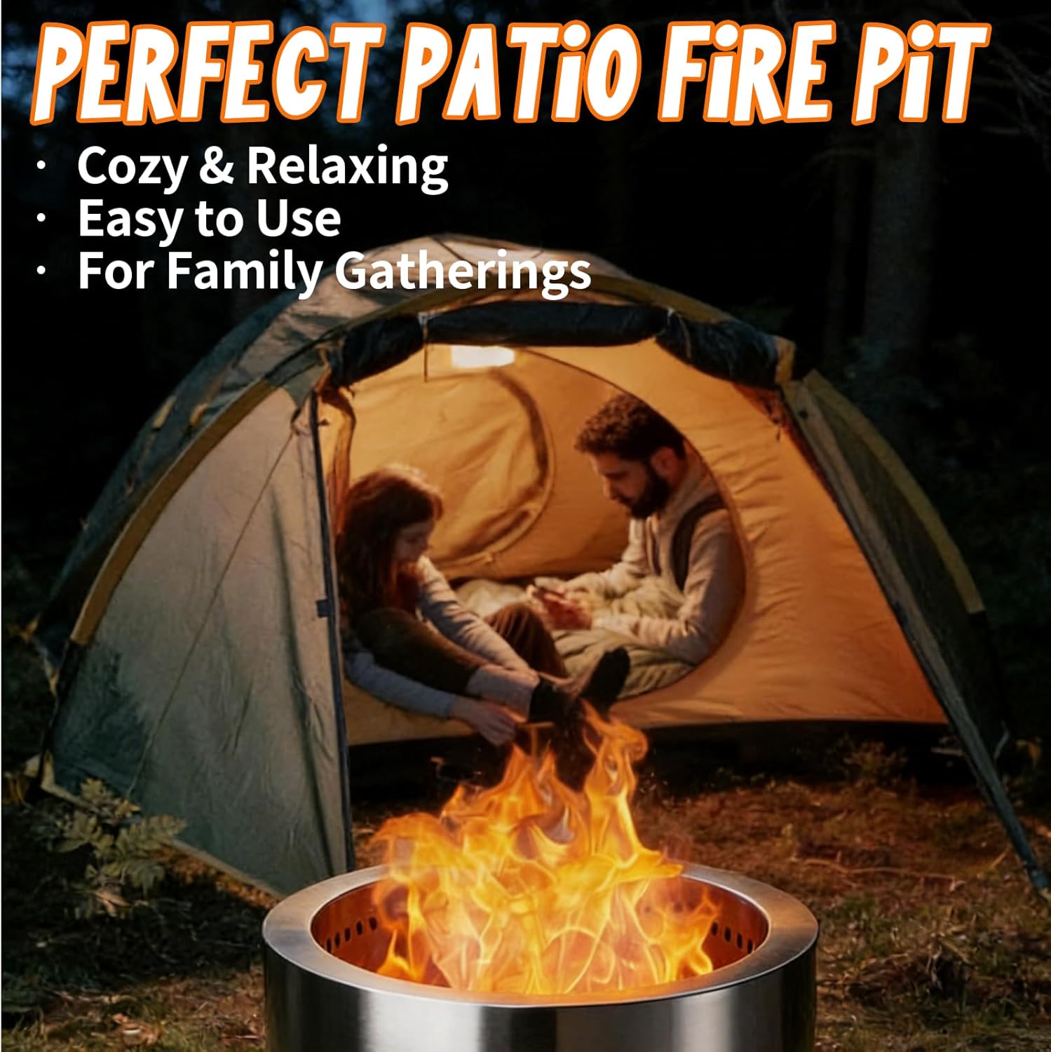 19.5 x 14.4 INCH Smokeless Fire Pits for Outside, AmazStove Large Outdoor Wood Burning Fire Pits, Thickened 304 Stainless Steel Firepits, Portable Fire Pit with Carrying Storage, Removable Ash Pan