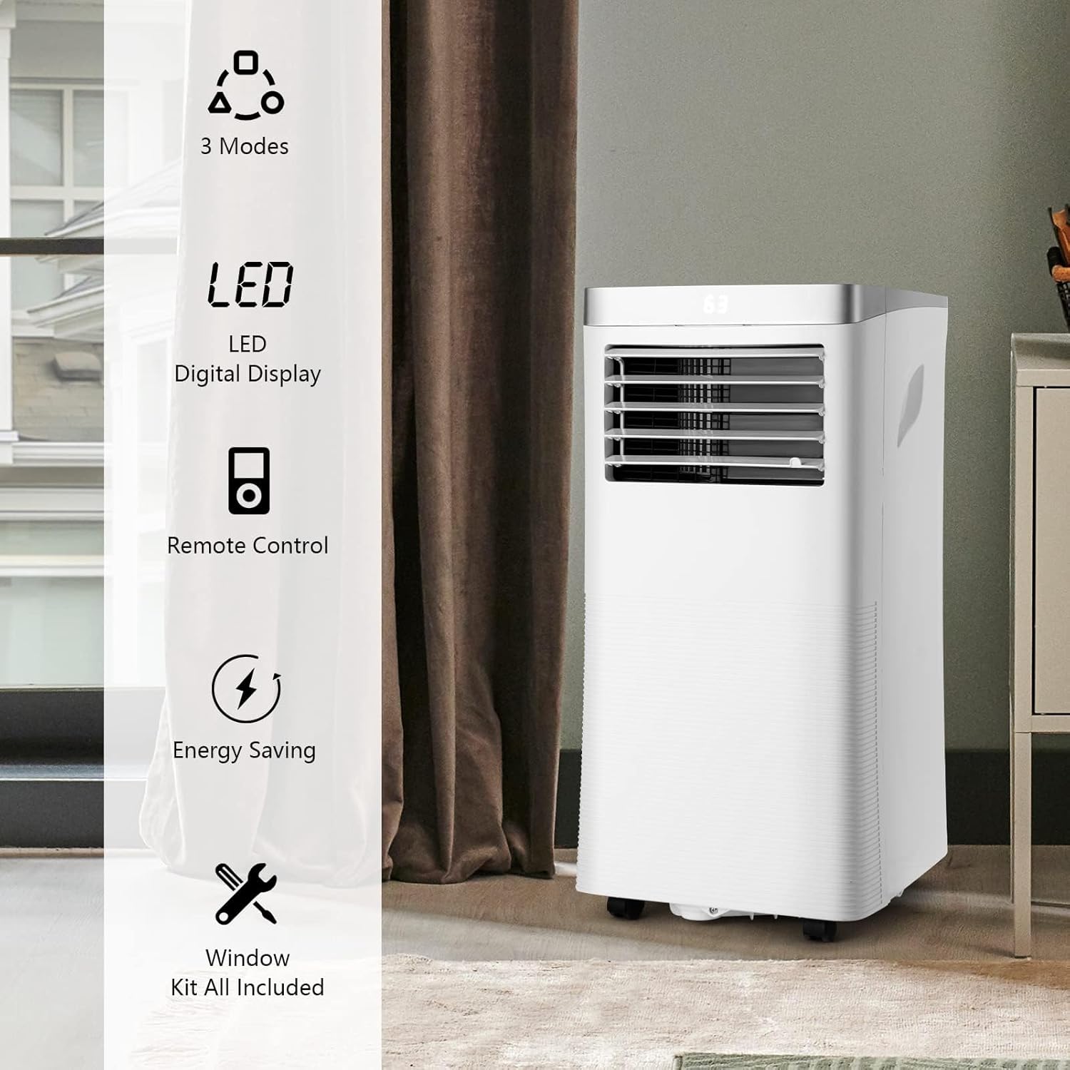 DORTALA Portable Air Conditioners 8000 BTU, AC Cooling Unit with Fan & Dehumidifier, Remote Control, 24H Timer, Window Kit, Standing AC for Bedroom, Dorm, Cools Up to 230 sq.ft