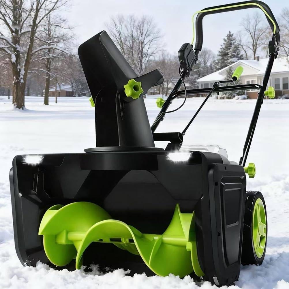Cordless Snow Blower, 3500 W Electric Snow Blower, 20'' Cleaning Width/10'' Cleaning Depth Snow Blower with LED Light & 25 FT Throwing Distance, Battery and Charger Included, for Driveway 4Battery