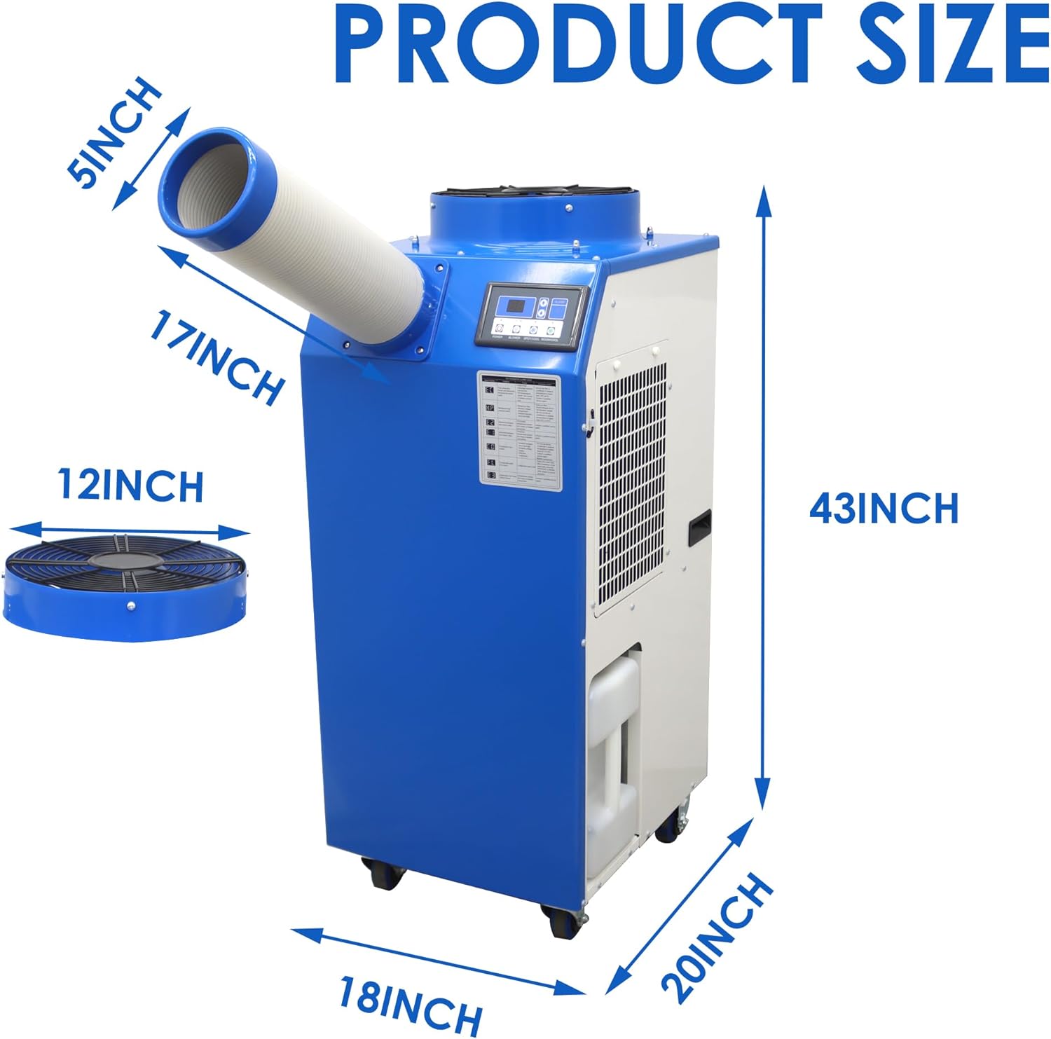 11900 BTU Industrial Portable Air Conditioner Single Nozzle Mobile Spot Cooler with 3.7 Gal Water Tank Automatic Control 480m³/h 110V 1400W