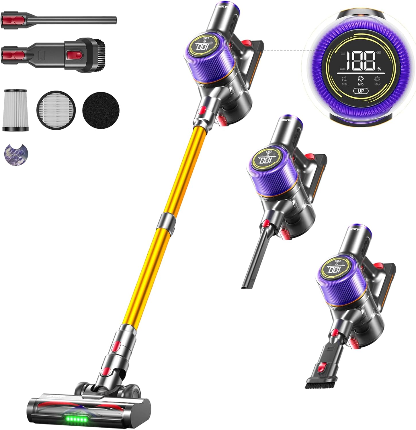 Cordless Vacuum Cleaner, 550W 45KPA Powerful Vacuum Cleaners for Home , Up to 60 Mins Vacuum with Touch Screen, Anti-Tangle Roller Brush, Lightweight Vacuum Cordless for Pet Hair/Carpets/Hard Floors