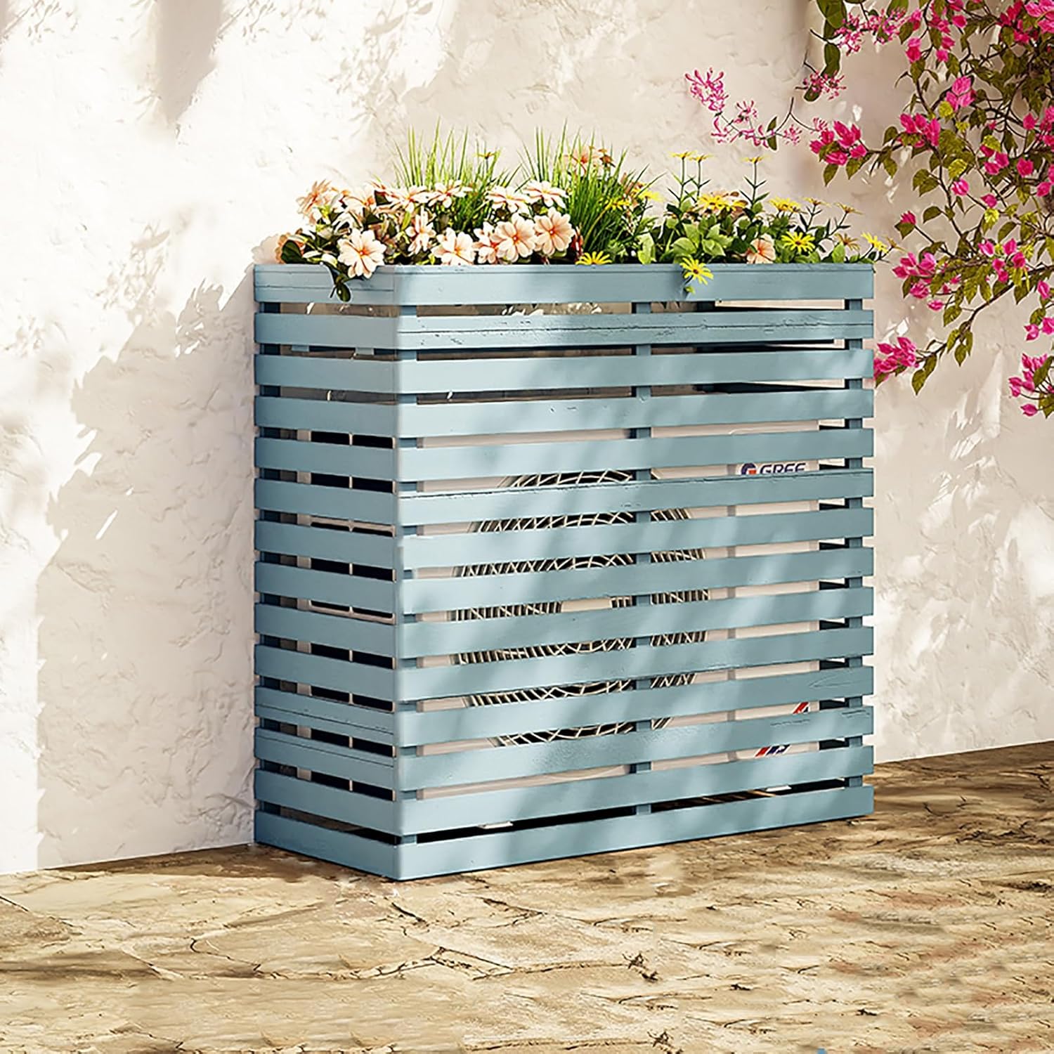 Outdoor Air Conditioner Cover Wood Ac Covers for Outside Decorative Ac Unit Cover Air Conditioner Covers for Outside Fence Blue A 105 * 45 * 100Cm