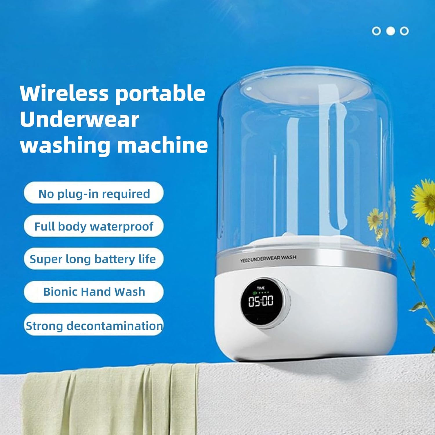 Underwear Washer, Portable Rechargeable Mini Ultrasonic Washing Machine for Underwear, Cordless Small Laundry Machine for Underwears Socks, Mini Design for Apartment Camping Travel