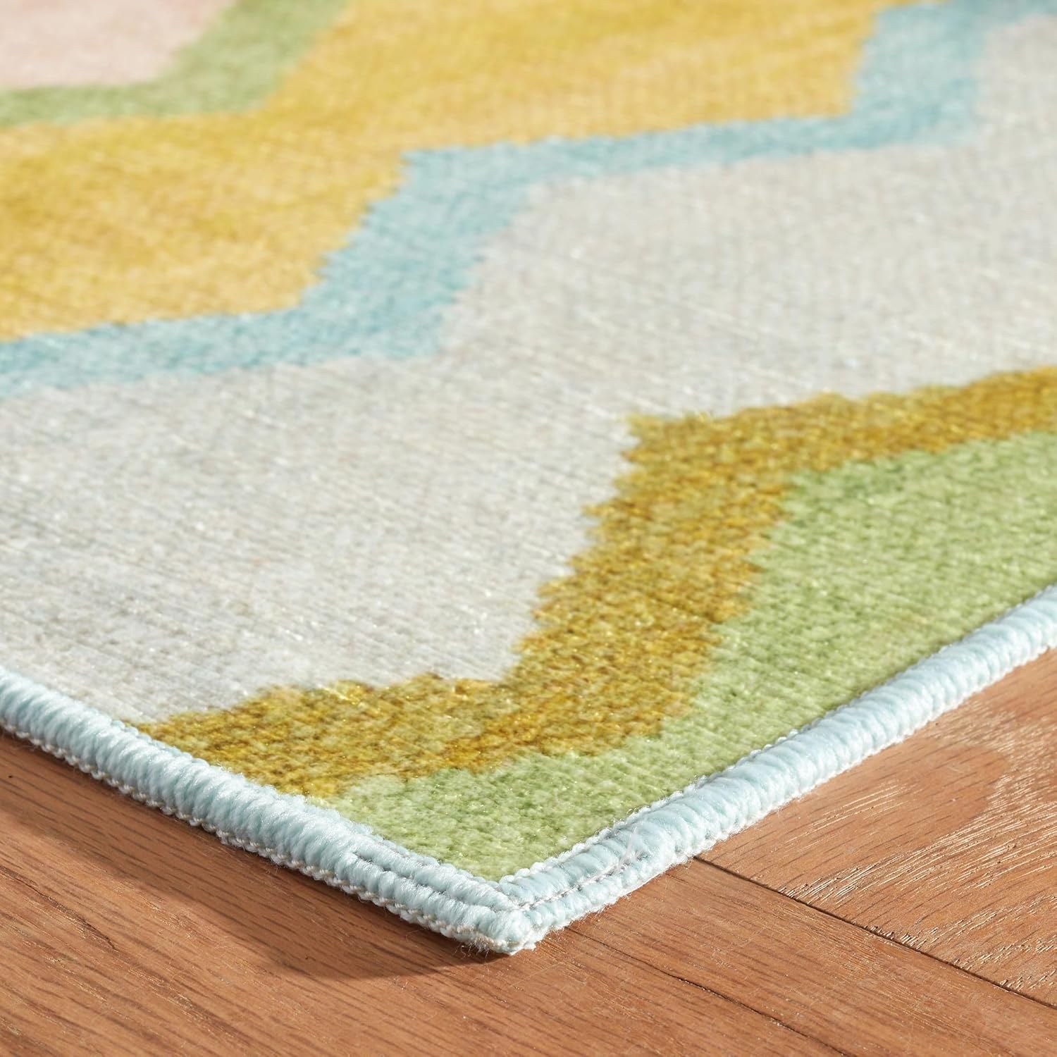 Dash & Albert x Kit Kemp Safety Net Green Machine Washable Rug, 2 X 3 Feet, Multi Geometric Pattern