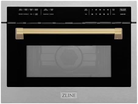 ZLINE Autograph Edition 24 in. 1.6 cu ft. Built-in Convection Microwave Oven in Satin Stainless Steel with Champagne Bronze Accents (MWOZ-24-SS-CB)