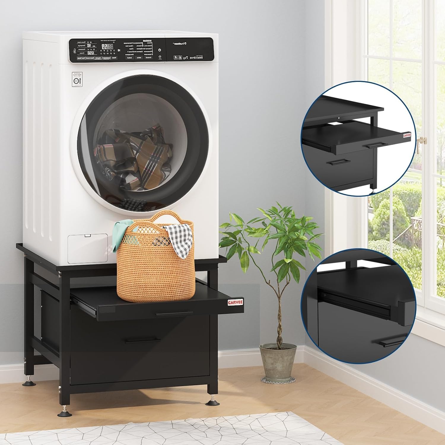 Washer and Dryer Pedestals with Pullout-Shelf and Drawer, 29