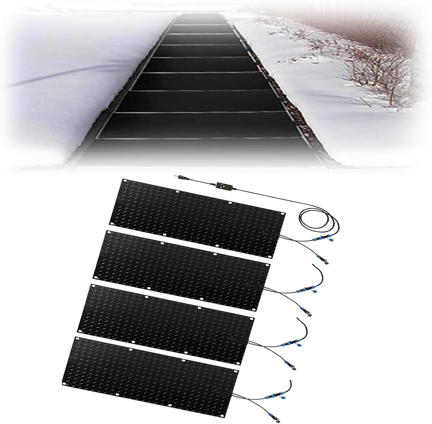 Snow Melting Walkway Mat，1/2/3/4/5 Pcs Heated Outdoor Mats for Stairs- Non-Slip Snow Melting Mats for Winter Snow Removal - Snow and Ice Melt Products -Heating Walkway Mats(4 Pcs,30x120cm/12x48in)