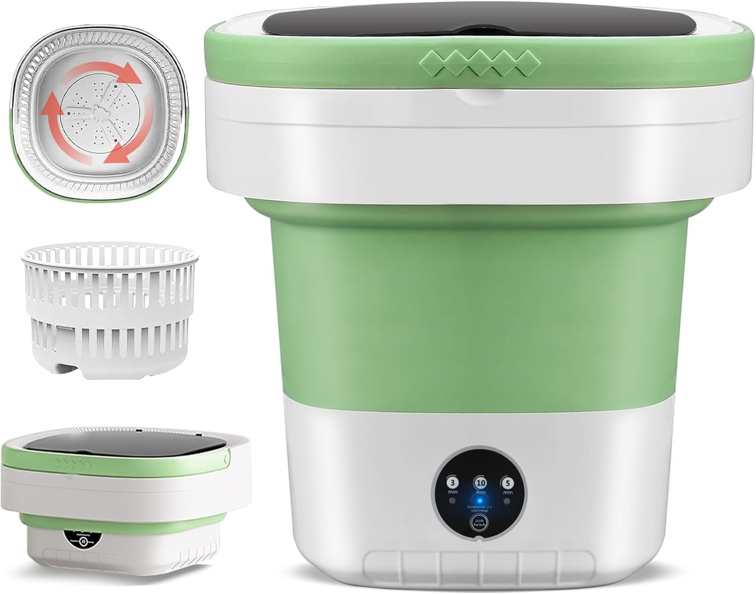 Portable Washing Machine 16L Mini Laundry Washer 3 Modes with Spin Basket Laundry Machine Cleaning Depth Underwear,Baby Clothes Small Shirt for Apartments Dormitories Hotels and Camping (Green)