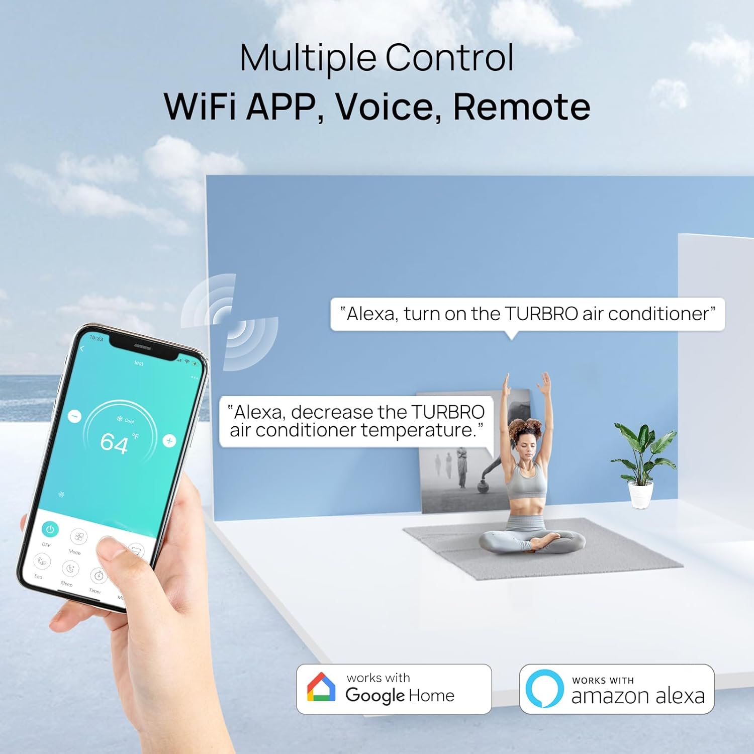 TURBRO 18,000 BTU Dual Zones Mini Split AC/Heating System, R454B, Ductless Multi Zones Inverter Mini Split Air Conditioner with Heat Pump, 22 SEER2, WiFi Enabled, Greenland (9K+9K), 230V