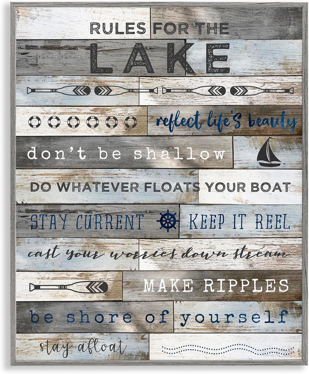 Stupell Industries Advice from The Lake List Rustic Plank Pattern, Designed by Natalie Carpentieri Gray Framed Wall Art, 24 x 30, Brown