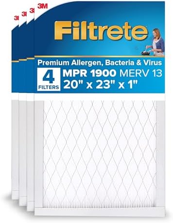 Filtrete 20x23x1 AC Furnace Air Filter, MERV 13, MPR 1900, Premium Allergen, Bacteria & Virus Filter, 3-Month Pleated 1-Inch Electrostatic Air Cleaning Filter, 4-Pack