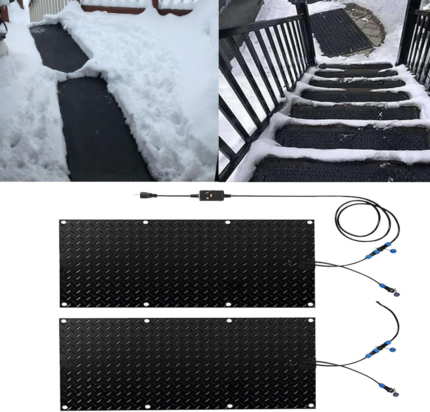Heated Snow Melting Mats for Entrances - Heated Outdoor Mats for Stairs- Non-Slip Snow Melting Mats for Winter Snow Removal - Snow and Ice Melt Products -Heating Walkway Mats(2 Pcs,30 * 60cm)