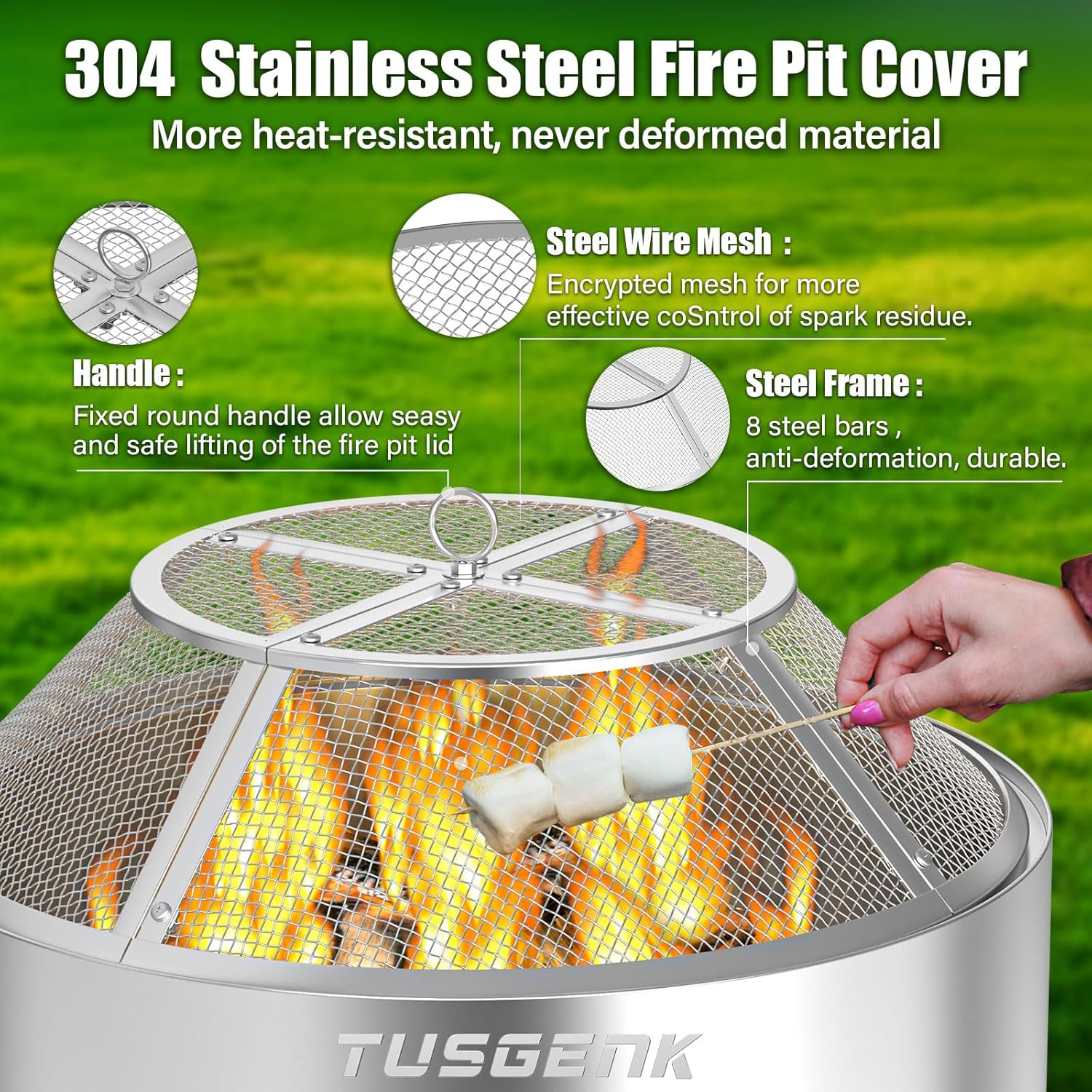 Fire Pit Spark Screen for Solo Stove Bonfire Yukon Accessories, 27 Inch Yukon Shield for Solo Stove Accessories, 304 Stainless Steel Detachable Mesh Fire Pit Spark Protector with Grill Function