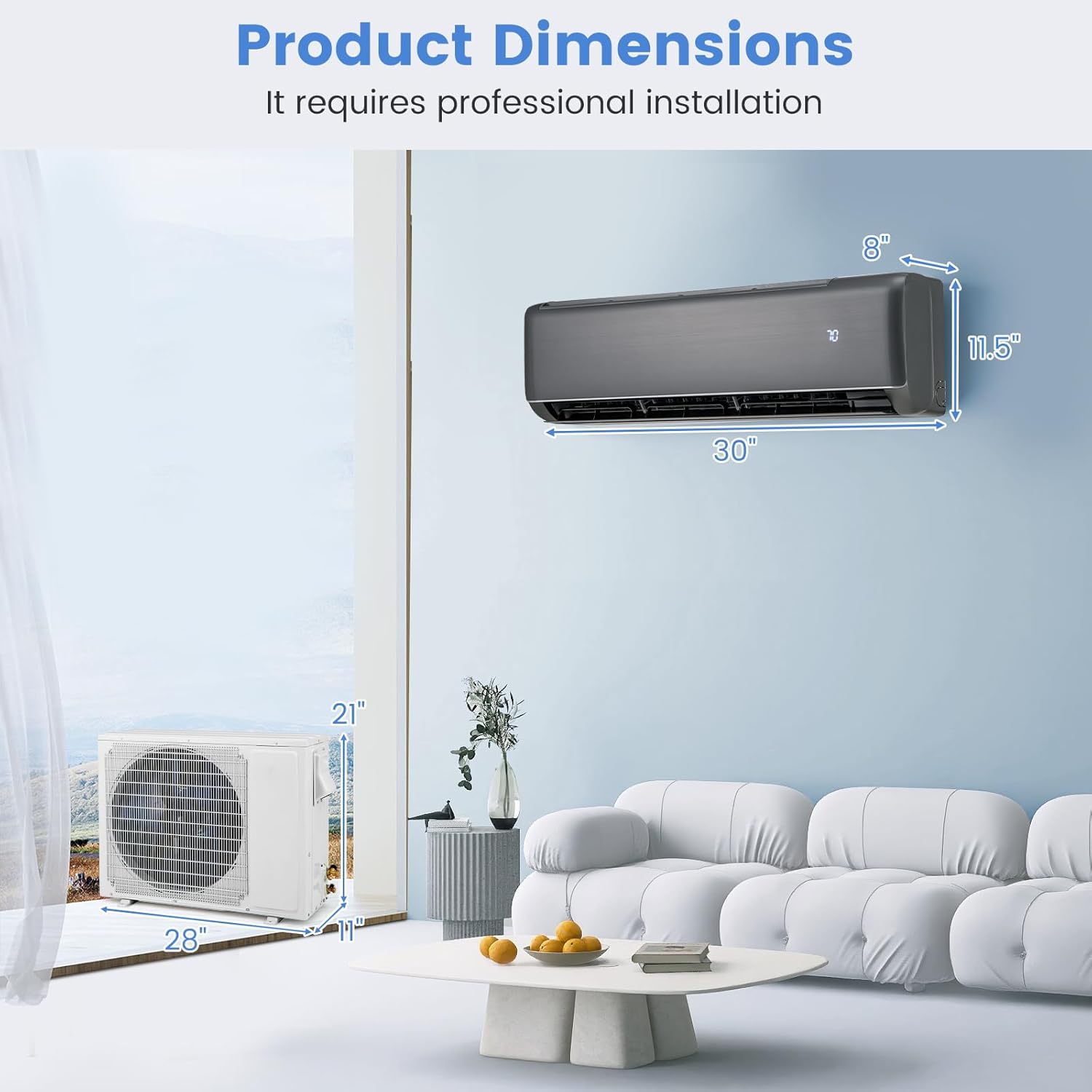 KOTEK 12000 BTU Mini Split AC/Heating System, 21 SEER2 Split-System Air Conditioner & Heater with Inverter Compressor, Cools Rooms up to 750 Sq.Ft, 208-230V (12000 BTU, 21 SEER2)