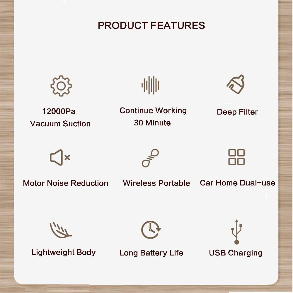 Aoun Lightweight Quiet Vacuum Cleaner Rechargeable Cordless, 12KPa Powerful Suction Stick Cordless Upright Cleaners with HEPA Filter, Household for Pet Hair Hardwood, Carpet